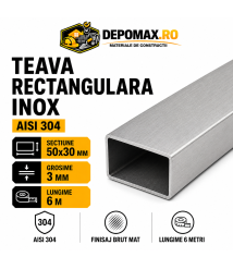 Teava rectangulara inox AISI 304, 50 x 30 x 3 mm, 6 metri
